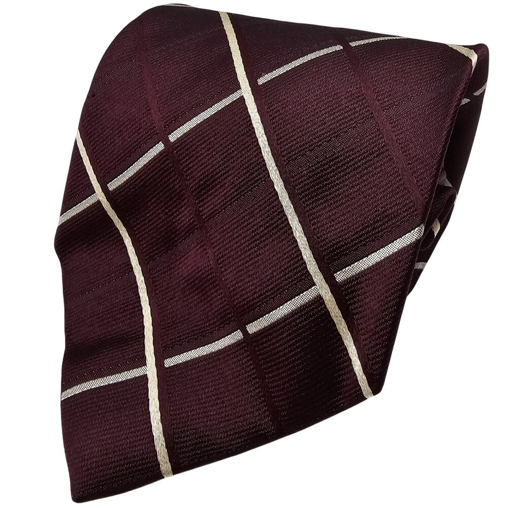 Polo Ralph Lauren Mens Tie Maroon Plaid Silk Made in USA Vintage Necktie 57"